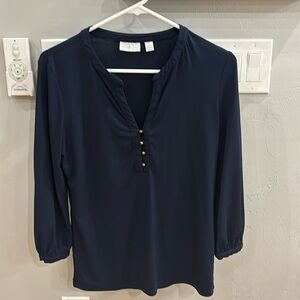 New York & Company navy 3/4 sleeve v-neck blouse
